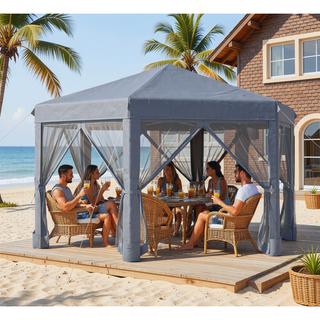 Sunvega Hexagonal Pop Up Gazebo Canopy Tent with Mesh Sidewalls for Outdoor Use