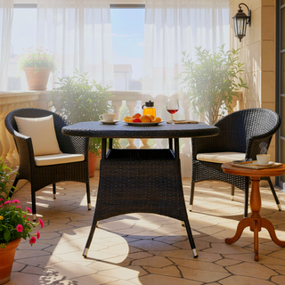 Sunvega Outdoor Oval Wicker Dining Table with Silver-Tipped Legs for Patio