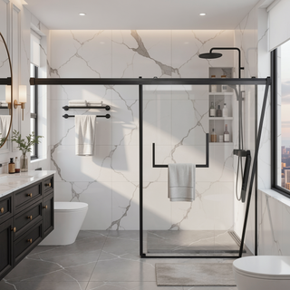 Sunvega 60x72 Inch Semi-Frameless Sliding Shower Door with Tempered Glass