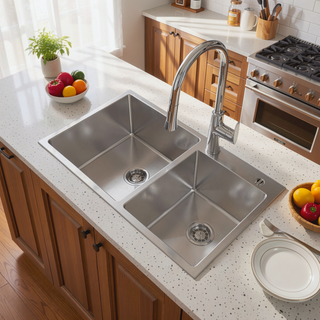 Sunvega 32x19 Inch Overmount Single Bowl Kitchen Sink in Brushed Nickel