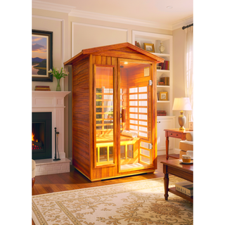 Sunvega Two Person Far Infrared Khaya Wood Outdoor Sauna Room with Bluetooth Audio