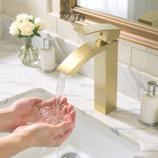 Sunvega Brushed Nickel Single Hole Waterfall Bathroom Sink Faucet with Single Handle
