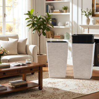 Sunvega Modern Faux Rattan Square Planter with Automatic Watering System for Home and Garden
