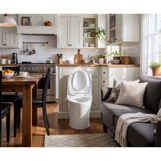 Sunvega Light Grey Elongated One-Piece Toilet with Dual Flush and Soft Closing Seat