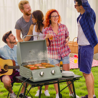 Sunvega Portable 2 Burner Propane Gas Grill with Foldable Legs and Thermometer for Outdoor BBQ