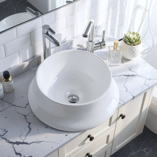 Sunvega White Ceramic Vessel Bathroom Sink Basin with Hydro-Repellent Surface