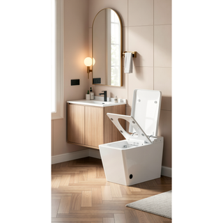 Sunvega Black Square Smart Toilet with Built-in Tank, Remote Control and Heated Bidet Seat