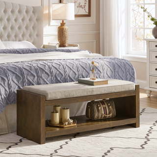 Sunvega Modern Accent Bench with Removable Cushion and Lower Storage Shelf