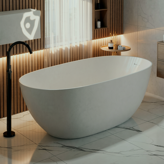 Sunvega Freestanding Soaking Bathtub with Overflow Drain Made of Stone Resin