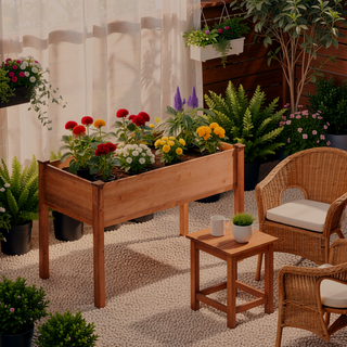 Sunvega Natural Solid Wood Raised Garden Bed with Legs for Outdoor Plants Flowers Fruits Vegetable Herb Growing