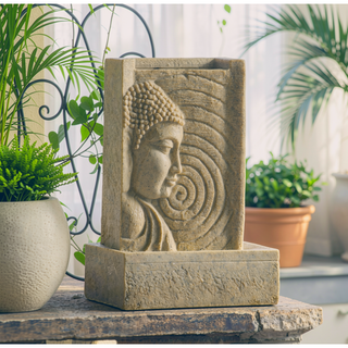 Sunvega Sandstone Buddha Fountain with Light for Indoor Outdoor Spaces