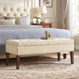 Sunvega Plush Tufted Storage Bench with Nail Accent for Bedroom Seating