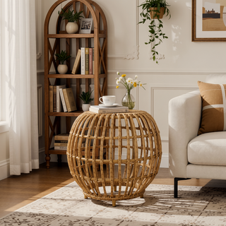 Sunvega Boho Handcrafted Rattan Coffee Table with Faux Weave for Outdoor Decor