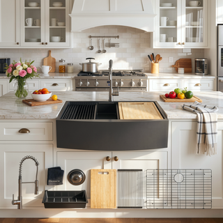 Sunvega 33x22 Inch Gunmetal Black Farmhouse Workstation Kitchen Sink With Faucet