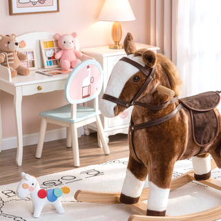 Sunvega ASTM-F963 Certified Spring Rocking Horse with Plush Fabric and Animal Sounds