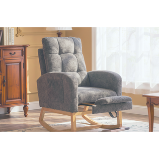 Sunvega Modern Upholstered Nursery Glider Rocking Chair with High Backrest and Side Pocket