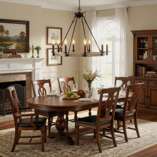 Sunvega Black Metal and Wood 10-Light Vintage Farmhouse Chandelier for Dining Room