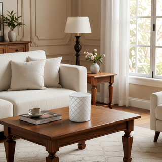 Sunvega Lightweight Concrete End Table with Nautical Diamond Rope Pattern