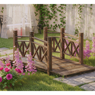Sunvega Classic Wooden Garden Bridge with Handrails for Backyard Ponds and Streams
