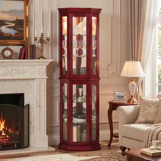 Sunvega Corner Curio Cabinet with LED Lighting and 4 Adjustable Glass Shelves