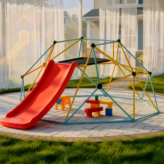 Sunvega 8FT Geometric Dome Climber with Slide for Kids 3 to 9 Years Old