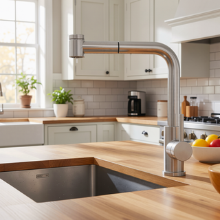 Sunvega Single Handle Kitchen Sink Faucet with Pull Out Sprayer and Deck Plate