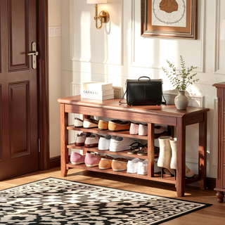 Sunvega Solid Wood Entryway Shoe Rack Bench with Hidden Storage for Boots