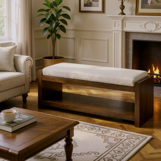 Sunvega Modern Accent Bench with Removable Cushion and Lower Storage Shelf