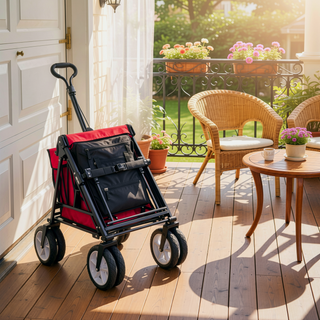 Sunvega Heavy Duty Folding Outdoor Cart with Front Wheel Brakes and Cup Holders