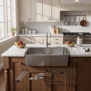Sunvega 32x19 Inch Undermount Kitchen Sink with Superior Drainage and Soundproofing