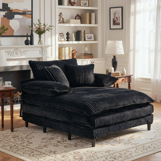 Sunvega Oversized Corduroy Chaise Lounge Chair with Fluffy Cushions and 4 Adjustable Gears