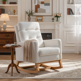Sunvega Upholstered High Back Rocking Chair with Footrest and Side Storage Pocket