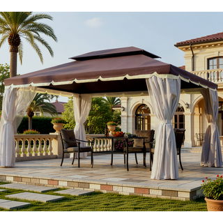 Sunvega Lightweight Aluminum Frame Gazebo with Two-Tier Roof and Privacy Curtains