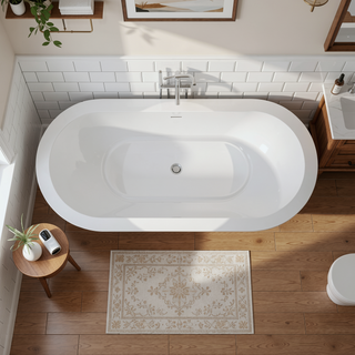 Sunvega Premium High-back Oval Acrylic Freestanding Soaker Bathtub Non-Slip Easy Clean