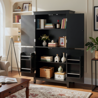 Sunvega Freestanding Bathroom Storage Cabinet with 4 Doors and Adjustable Shelves