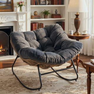 Sunvega Wicker Papasan Lounge Rocking Chair for Indoor and Outdoor Relaxation