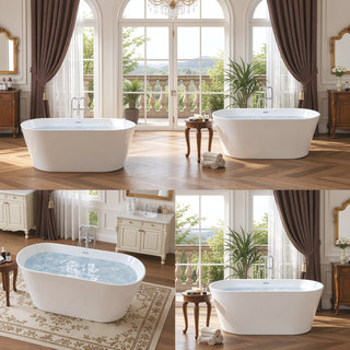 Sunvega 55 Inch Freestanding Acrylic Soaking Bathtub with Superior Insulation and Modern Design