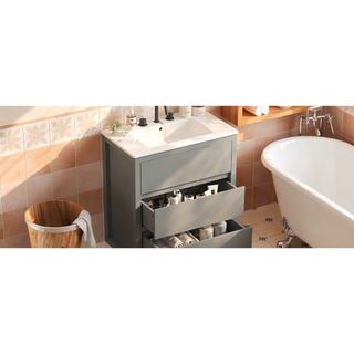 Sunvega Gray Bathroom Vanity with Ceramic Sink and 2 Soft Close Full-Extension Drawers