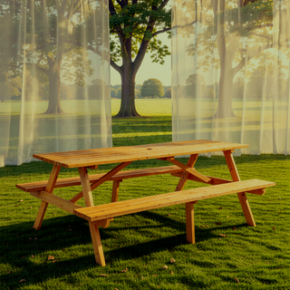 Sunvega Fir Wood Picnic Table with 2 Benches 75 Inch Dining Surface 2220lb Capacity