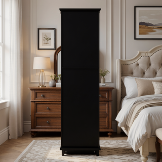 Sunvega Modern 63 Inch Tall Bathroom Storage Cabinet with Glass Doors and Two Drawers