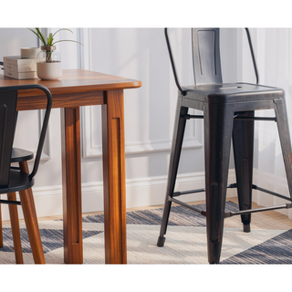 Sunvega 24" Sanded Matte Black Industrial Metal Barstools with Bucket Back, Set of 4