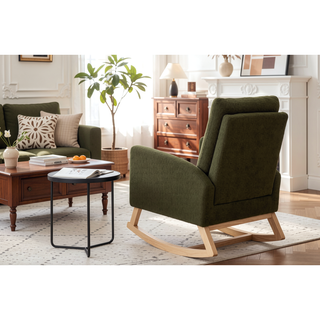 Sunvega Teddy Fabric Rocking Chair With Wood Legs For Living Room And Bedroom