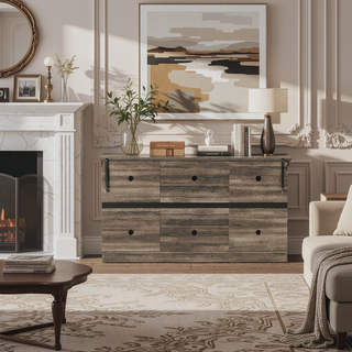 Sunvega Farmhouse TV Stand with 2 Doors and Open Storage for Media Console