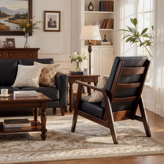 Sunvega Dark Brown Synthetic Leather and Espresso Finish Rocking Chair with Upholstered Cushions