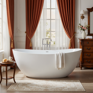 Sunvega 65 Inch Solid Surface Soak Bathtub with Slip Resistant Contour and Matte Finish