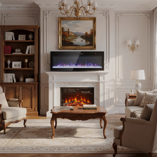 Sunvega 50 Inch Recessed Ultra Thin Tempered Glass Electric Fireplace with Remote