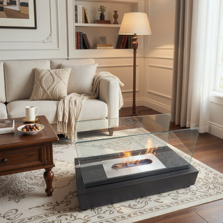Sunvega Rectangle Tabletop Bio Ethanol Fireplace Burner Heater with Tempered Glass