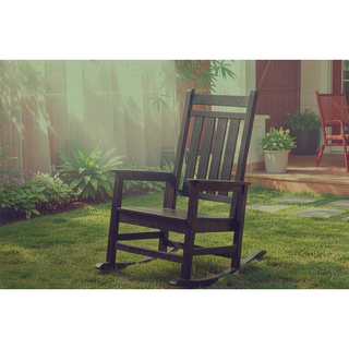 Sunvega All Weather-resistant Black Rocking Chair Set with Wood-Texture and Side Table