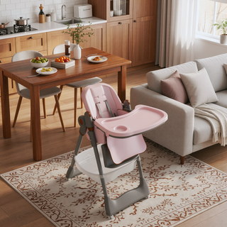 Sunvega Adjustable Baby High Chair with Safety Belt Lockable Wheels for Home Dining