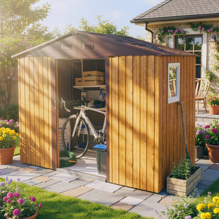 Sunvega 8ft x 4ft Outdoor Metal Storage Shed With Window and Metal Foundation